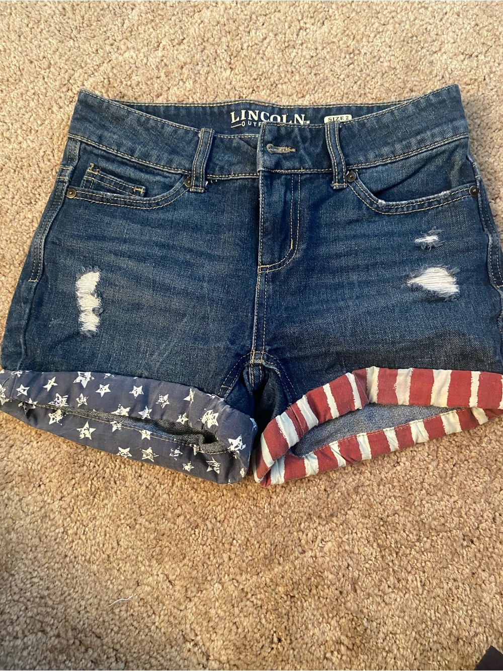 Lincoln Dark Blue Denim Women's Shorts with Flag Cuffs